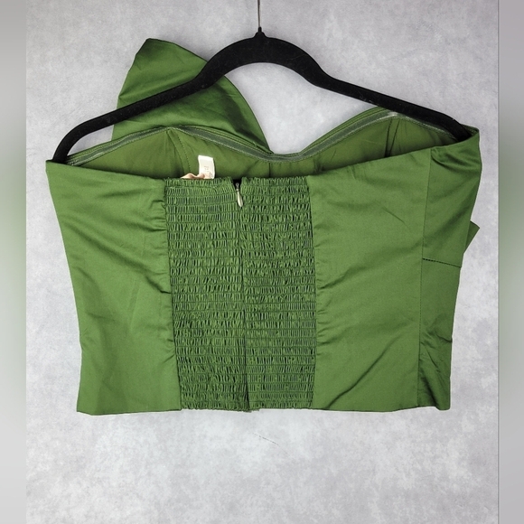 Anthropologie Hutch Dark Satin Green Bow Tie Tube Zip Up Top Blouse Size L - Picture 7 of 12